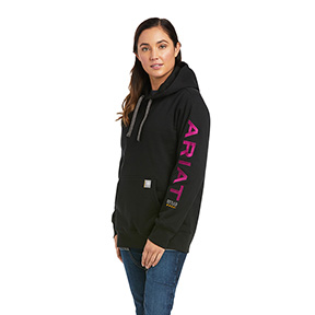 ARIAT WOMEN'S REBAR GRAPHIC HOODIE- BLACK/PURPLE