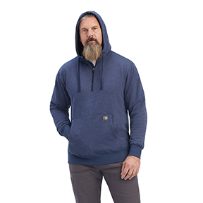 ARIAT REBAR WORKMAN 1/4 ZIP HOODIE- NAVY HEATHER