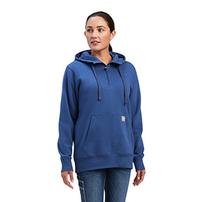 ARIAT WOMEN'S REBAR SKILL SET 1/2 ZIP HOODIE- TRUE NAVY