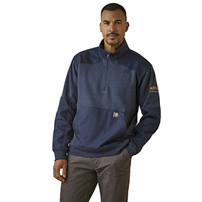 ARIAT REBAR WORKMAN DURACANVAS 1/4 ZIP SWEATSHIRT- NAVY HEATHER/NAVY