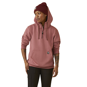 WOMENS ARIAT REBAR SKILL SET 1/2 ZIP HOODIE- NOSTALGIA ROSE