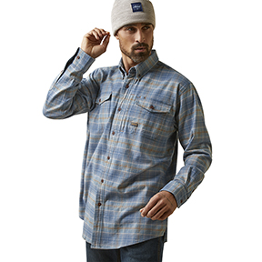 ARIAT REBAR FLANNEL DURASTRETCH WORK SHIRT- INDIAN TEAL PLAID