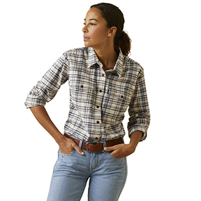 ARIAT WOMENS REBAR FLANNEL DURASTRETCH WORK SHIRT- STRING PLAID