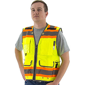 HIGH VISIBILITY HEAVY DUTY SURVEYORS VEST WITH TWO-TONE DOT STRIPING, ANSI