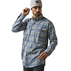 ARIAT REBAR FLANNEL DURASTRETCH WORK SHIRT- INDIAN TEAL PLAID