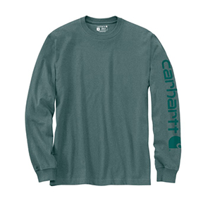 CARHARTT WORKWEAR LONG-SLEEVE GRAPHIC LOGO T-SHIRT - SEA PINE HEATHER
