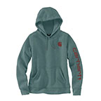 WOMEN'S RELAXED FIT MIDWEIGHT LOGO SLEEVE GRAPHIC SWEATSHIRT - SEA PINE