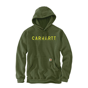 CARHARTT RAIN DEFENDER MIDWEIGHT LOGO GRAPHIC HOODIE- CHIVE HEATHER
