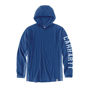CARHARTT FORCE RELAXED FIT LONG-SLEEVE GRAPHIC HOODED T-SHIRT- GLASS BLUE