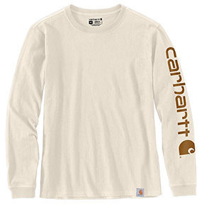 WOMEN'S LOOSE FIT LONG-SLEEVE LOGO SLEEVE T-SHIRT - MALT/CARHARTT BROWN