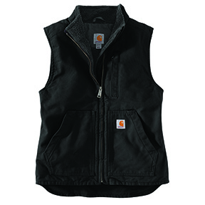 WOMEN'S RELAXED FIT WASHED DUCK SHERPA LINED MOCK NECK VEST- BLACK