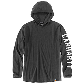 CARHARTT FORCE LONG-SLEEVE LOGO HOODED T-SHIRT- CARBON HEATHER