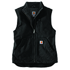 WOMEN'S RELAXED FIT WASHED DUCK SHERPA LINED MOCK NECK VEST- BLACK