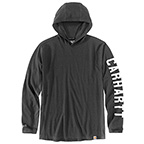 CARHARTT FORCE LONG-SLEEVE LOGO HOODED T-SHIRT- CARBON HEATHER