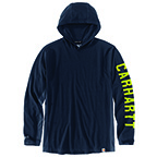 CARHARTT FORCE LONG-SLEEVE LOGO HOODED T-SHIRT- NAVY