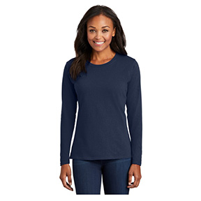 PORT & COMPANY WOMEN'S LONG SLEEVE COTTON TEE- NAVY