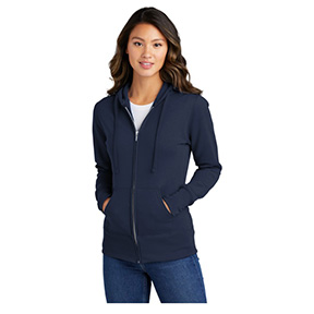 PORT & COMPANY WOMEN'S FLEECE FULL-ZIP HOODED SWEATSHIRT- NAVY