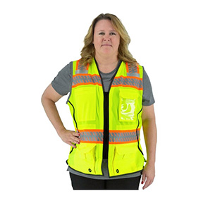 WOMEN'S HIGH VISIBILITY MESH VEST WITH DOT REFLECTIVE CHAINSAW STRIPING,