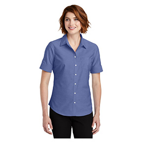 PORT AUTHORITY WOMEN'S SHORT SLEEVE OXFORD SHIRT- NAVY