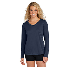 SPORT-TEK WOMEN'S LONG SLEEVE POSI CHARGE V-NECK TEE- TRUE NAVY