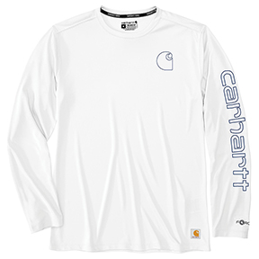 CARHARTT FORCE SUN DEFENDER LONG SLEEVE LOGO GRAPHIC T-SHIRT- WHITE/NAVY