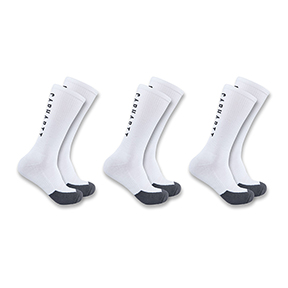 CARHARTT FORCE MIDWEIGHT LOGO CREW SOCK 3-PACK- WHITE