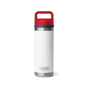 Yeti Rambler 18 Oz Water Bottle with Chug Cap White/Navy/Rescue Red