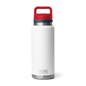 Yeti Rambler 36 Oz Water Bottle with Chug Cap White/Navy/Rescue Red