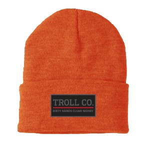 Troll Co. Premium "Dirty Hands, Clean Money" Patch Knit Beanie Safety Orange