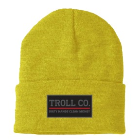 Troll Co. Premium "Dirty Hands, Clean Money" Patch Knit Beanie Safety Yellow