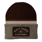 Troll Co. Classic "Dirty Hands, Clean Money" Patch Knit Beanie-Brown