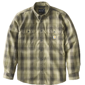 CARHARTT LOOSE FIT MIDWEIGHT CHAMBRAY LONG SLEEVE PLAID SHIRT- DUSTY OLIVE
