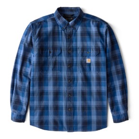 CARHARTT LOOSE FIT MIDWEIGHT CHAMBRAY LONG SLEEVE PLAID SHIRT- NAVY