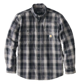 CARHARTT LOOSE FIT MIDWEIGHT CHAMBRAY LONG SLEEVE PLAID SHIRT- BLACK