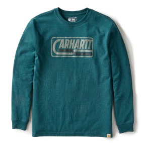 CARHARTT LOOSE FIT HEAVYWEIGHT LONG SLEEVE LOGO GRAPHIC T-SHIRT- GREENSTONE