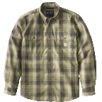 CARHARTT LOOSE FIT MIDWEIGHT CHAMBRAY LONG SLEEVE PLAID SHIRT- DUSTY OLIVE