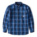 CARHARTT LOOSE FIT MIDWEIGHT CHAMBRAY LONG SLEEVE PLAID SHIRT- NAVY