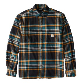 CARHARTT RUGGED FLEX MIDWEIGHT FLANNEL LONG SLEEVE PLAID SHIRT- BLACK