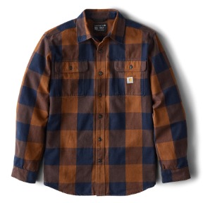 CARHARTT LOOSE FIT HEAVYWEIGHT FLANNEL LONG SLEEVE PLAID SHIRT- RED DUCK