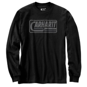 CARHARTT LOOSE FIT HEAVYWEIGHT LONG SLEEVE LOGO GRAPHIC T-SHIRT- BLACK