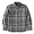CARHARTT RUGGED FLEX MIDWEIGHT FLANNEL LONG SLEEVE PLAID SHIRT- GRAVEL