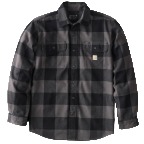 CARHARTT LOOSE FIT HEAVYWEIGHT FLANNEL LONG SLEEVE PLAID SHIRT- GRAVEL