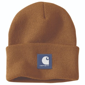 CARHARTT KNIT RUBBER PATCH BEANIE- CARHARTT BROWN/LUNAR BLUE