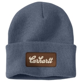 CARHARTT KNIT CUFFED SCRIPT PATCH BEANIE- BLUESTONE