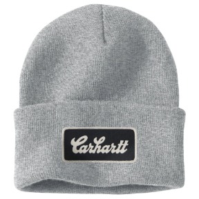 CARHARTT KNIT CUFFED SCRIPT PATCH BEANIE- HEATHER GRAY