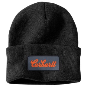 CARHARTT KNIT CUFFED SCRIPT PATCH BEANIE- BLACK