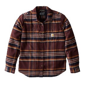 CARHARTT WOMEN'S TENCEL FIBER SERIES RELAXED FIT PLAID SHIRT- BLACKBERRY
