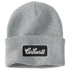 CARHARTT KNIT CUFFED SCRIPT PATCH BEANIE- HEATHER GRAY