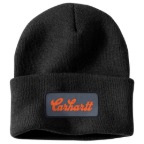 CARHARTT KNIT CUFFED SCRIPT PATCH BEANIE- BLACK