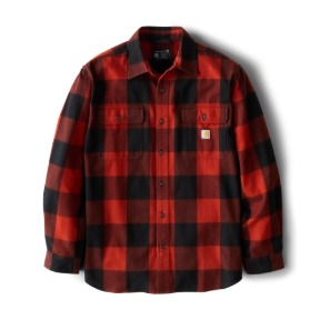 CARHARTT LOOSE FIT HEAVYWEIGHT FLANNEL LONG SLEEVE PLAID SHIRT- SPICE RED